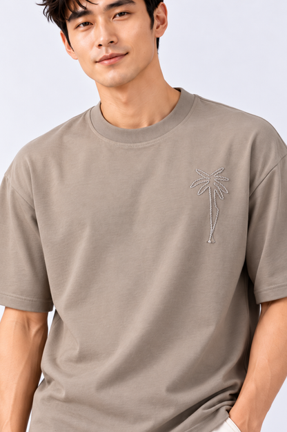 CAPE COD - Embroidered Palm Tree Oversized Tee