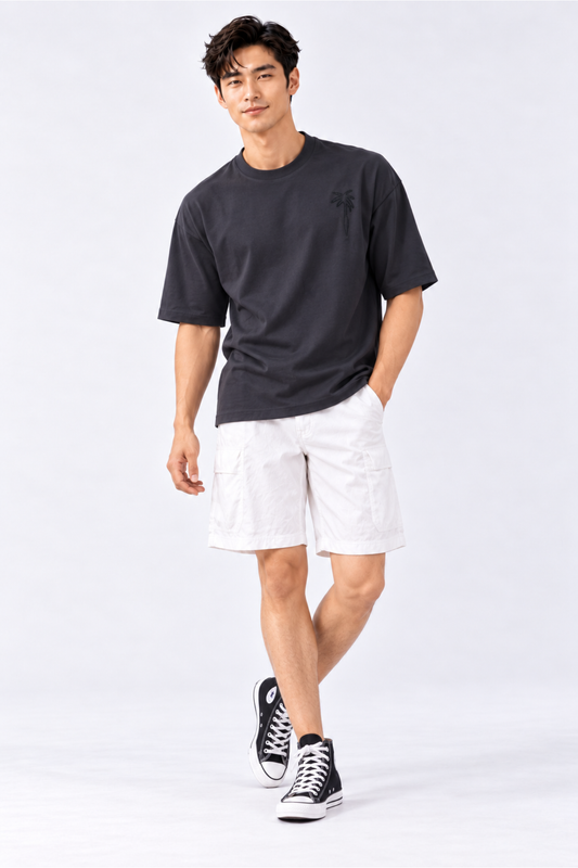 CAPE COD - Embroidered Palm Tree Oversized Tee