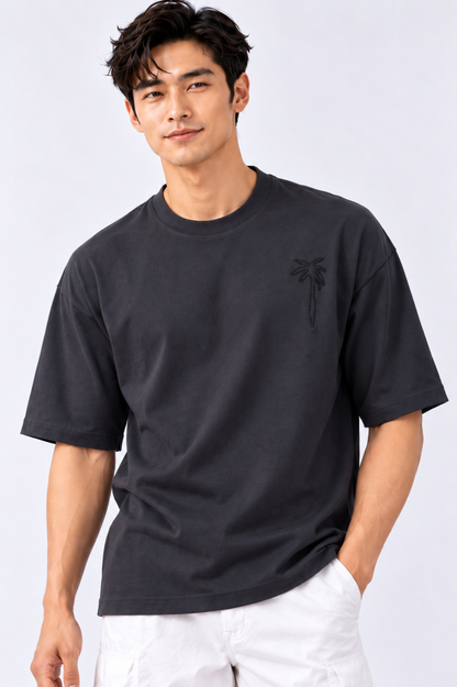CAPE COD - Embroidered Palm Tree Oversized Tee
