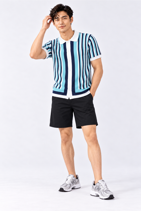 CAPE COD - Men’s Retro Aqua Striped Knit Polo