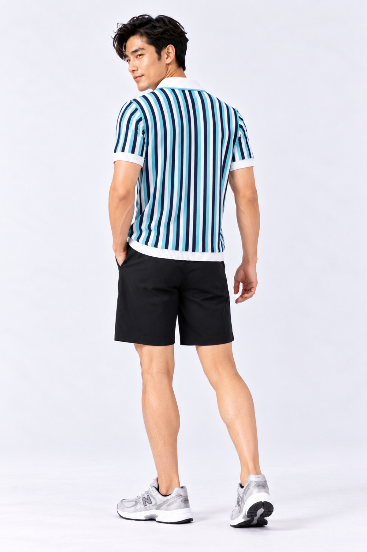 CAPE COD - Men’s Retro Aqua Striped Knit Polo