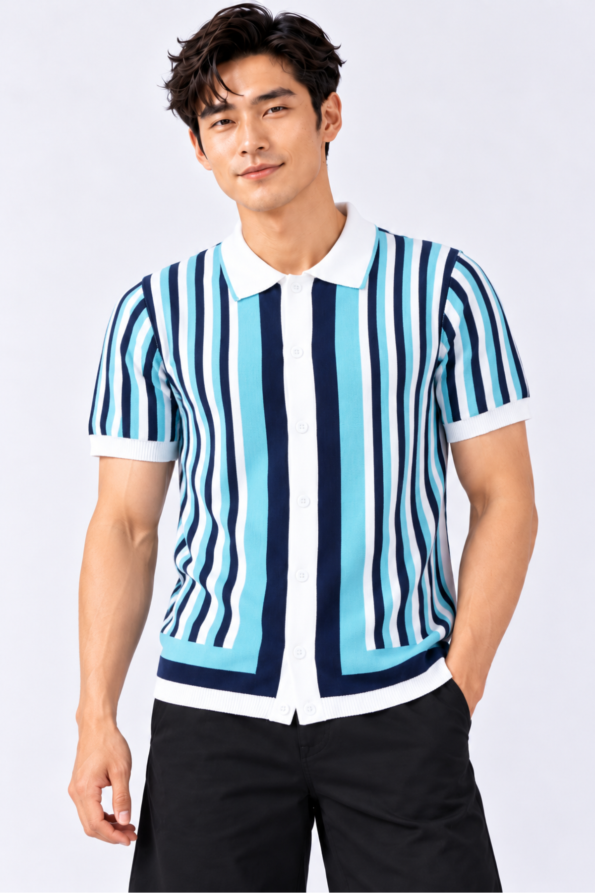 CAPE COD - Men’s Retro Aqua Striped Knit Polo