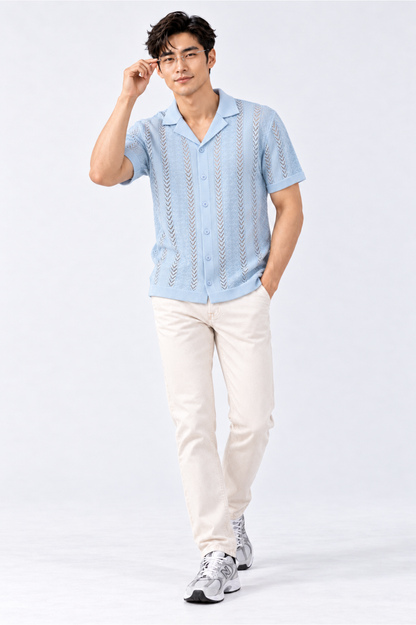 CAPE COD - Men’s Openwork Camp Collar Cardigan Shirt