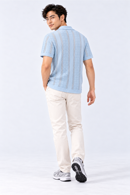 CAPE COD - Men’s Openwork Camp Collar Cardigan Shirt