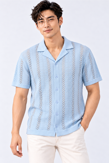 CAPE COD - Men’s Openwork Camp Collar Cardigan Shirt