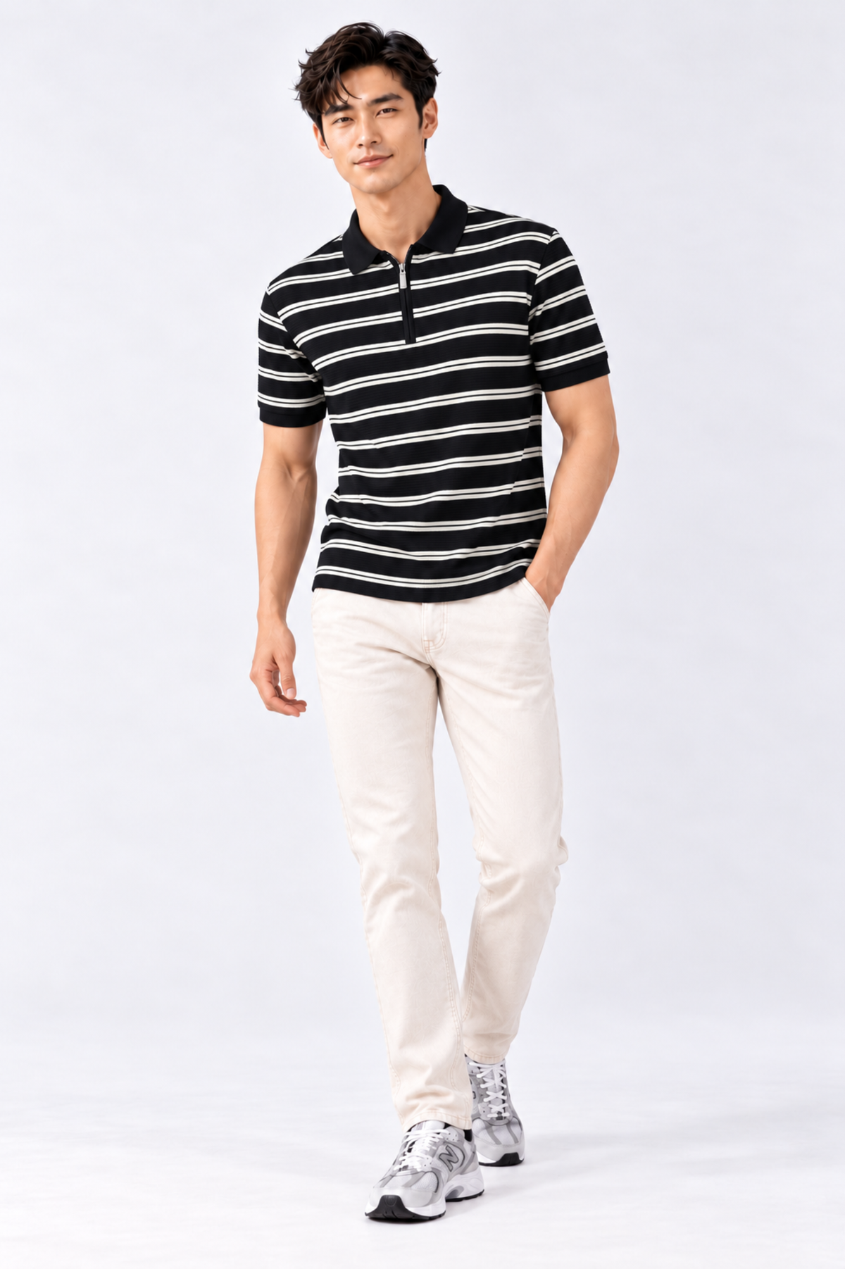 CAPE COD - Men's Textured Striped Quarter-Zip Polo