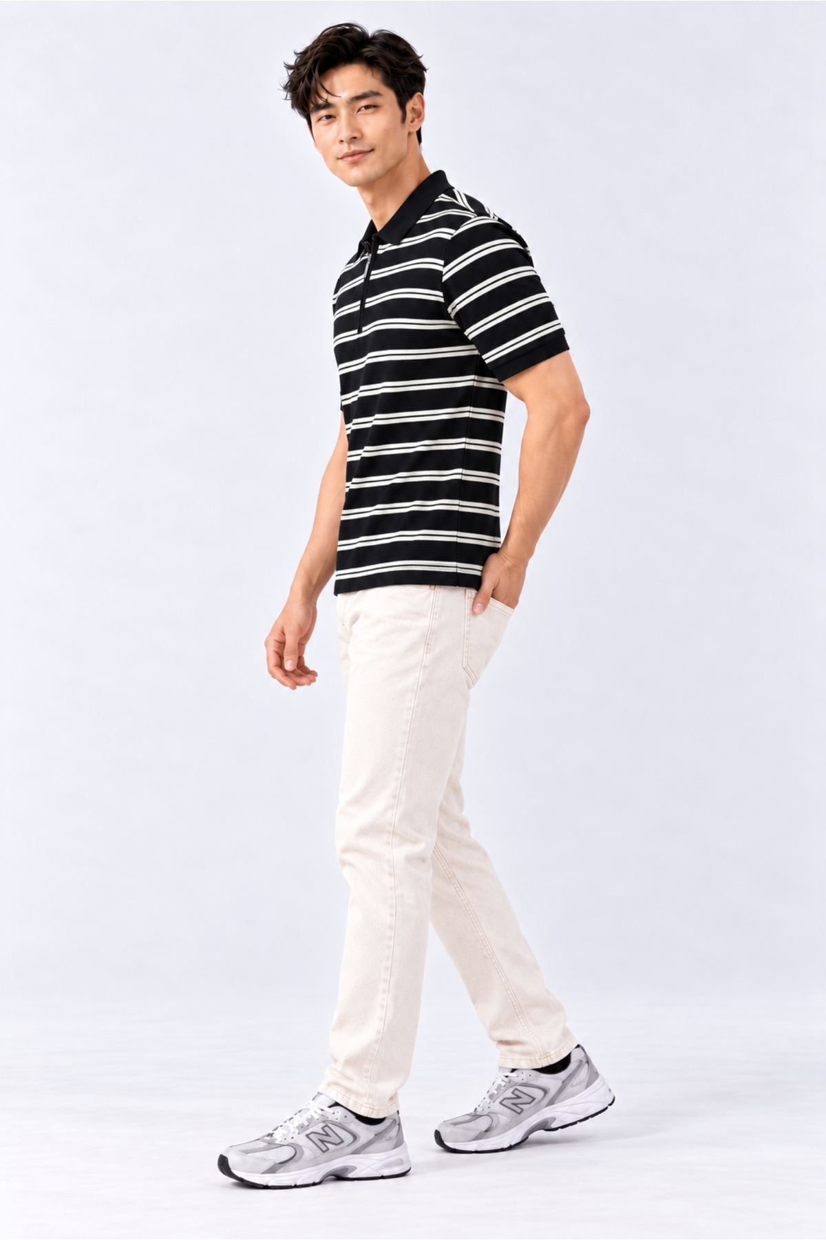 CAPE COD - Men's Textured Striped Quarter-Zip Polo