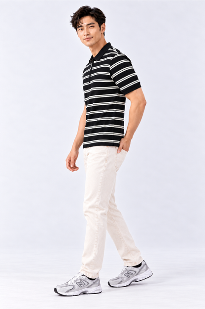 CAPE COD - Men's Textured Striped Quarter-Zip Polo