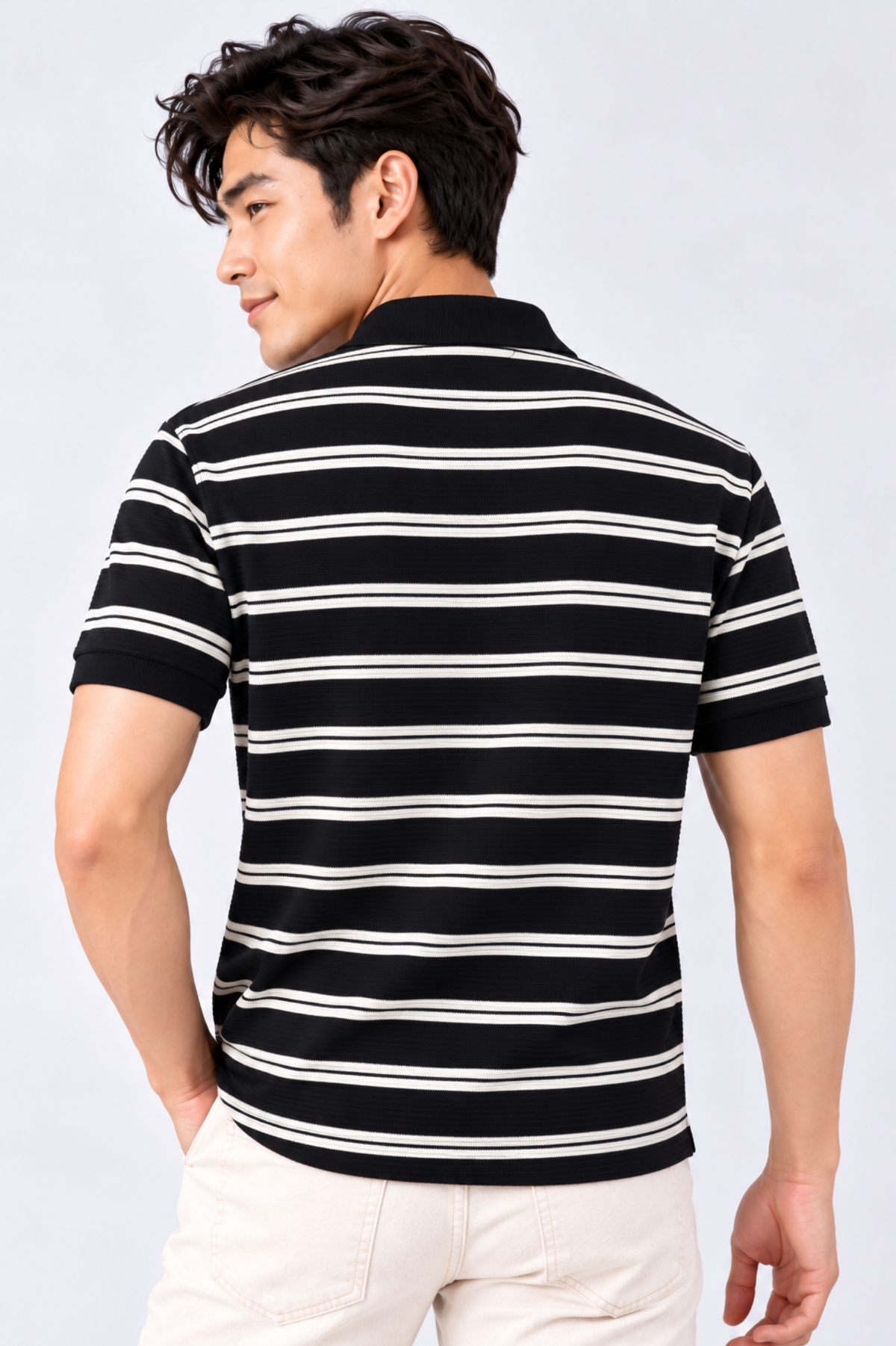 CAPE COD - Men's Textured Striped Quarter-Zip Polo