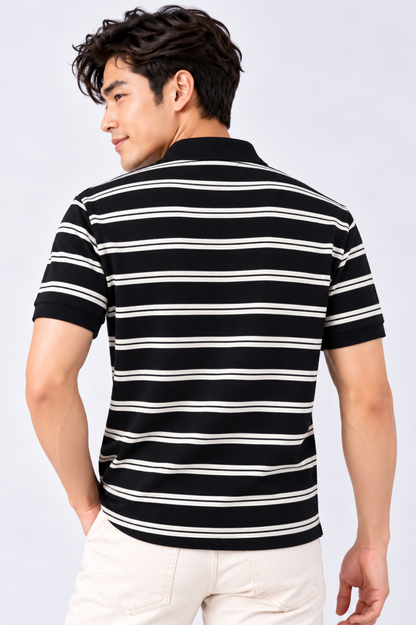CAPE COD - Men's Textured Striped Quarter-Zip Polo