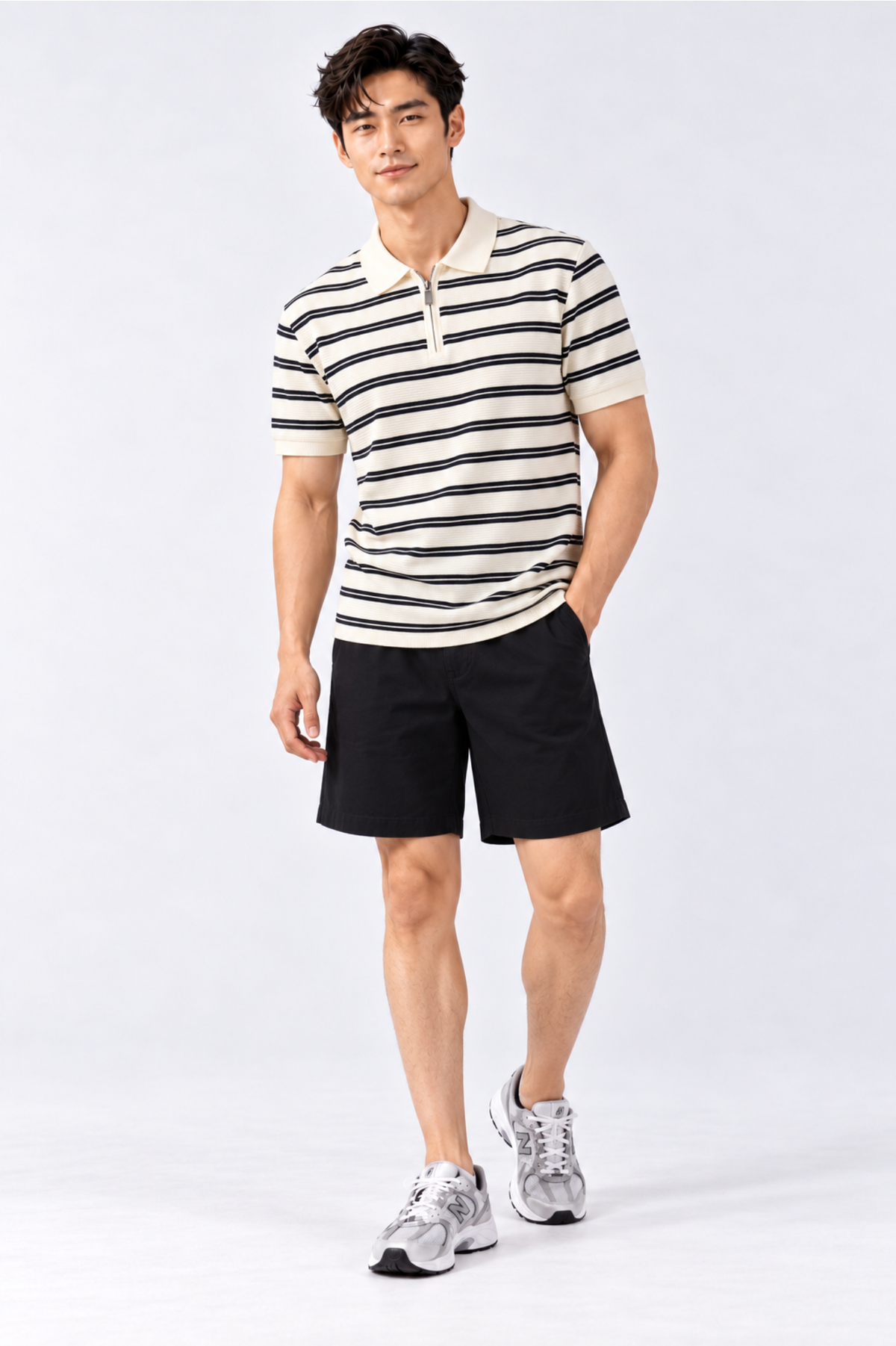 CAPE COD - Men's Textured Striped Quarter-Zip Polo