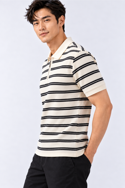 CAPE COD - Men's Textured Striped Quarter-Zip Polo