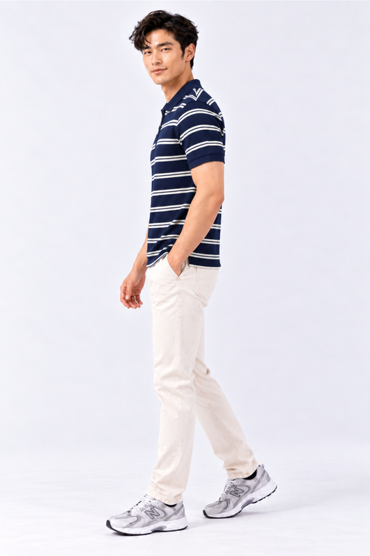 CAPE COD - Men's Textured Striped Quarter-Zip Polo