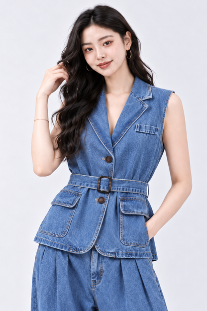 CAPE COD - Belted Denim Waistcoat