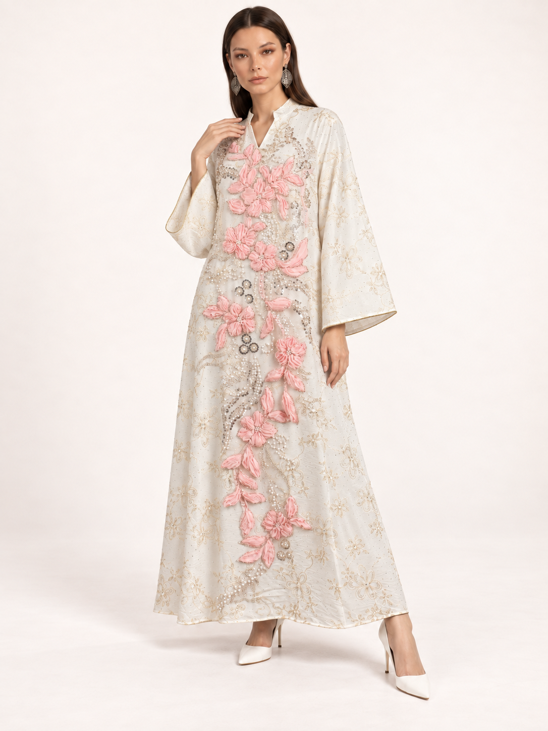 East India Company - Nova, Embroidered Long Dress - White