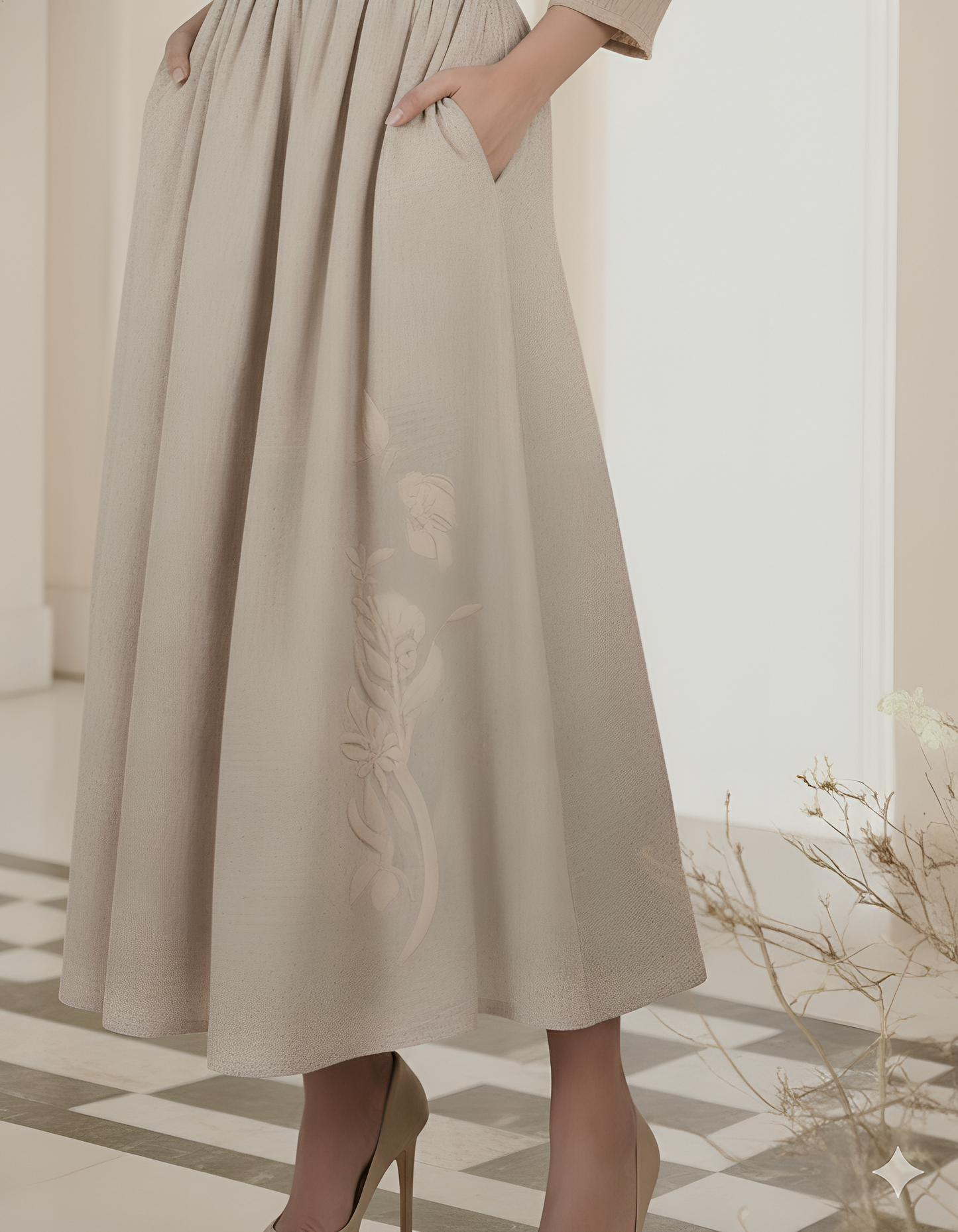 East India Company - Embroidered Linen Circle Skirt