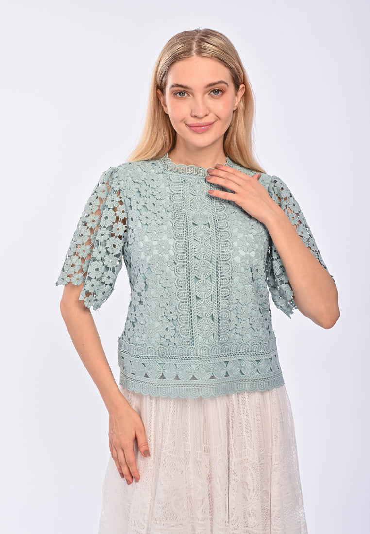 JOCELYN - Short sleeve lace blouse