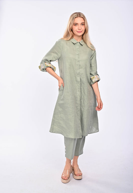 CELINE - Long sleeve midi linen dress