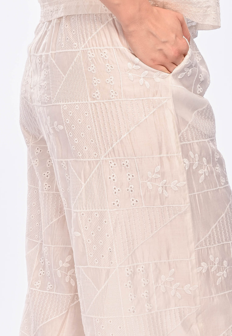 SHILOH - Schiffli flare long pants