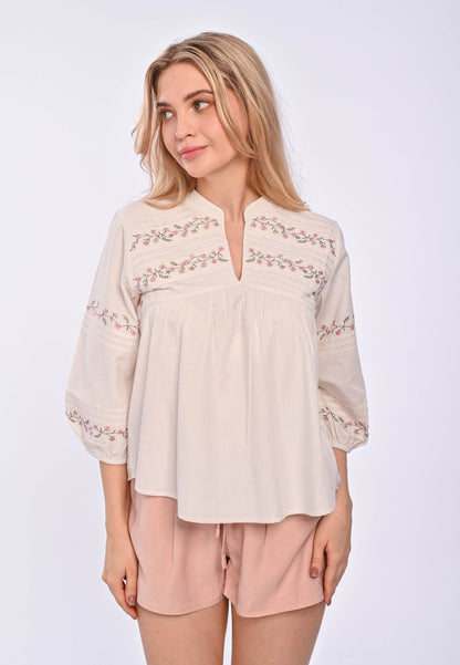 LAUREN - Pleated embroidered blouse