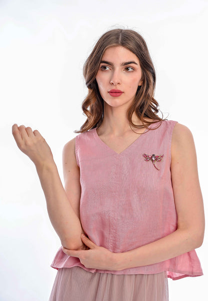 Somerset Bay - CHARLOTTE V NECK SLEEVE LESS LINEN BLOUSE