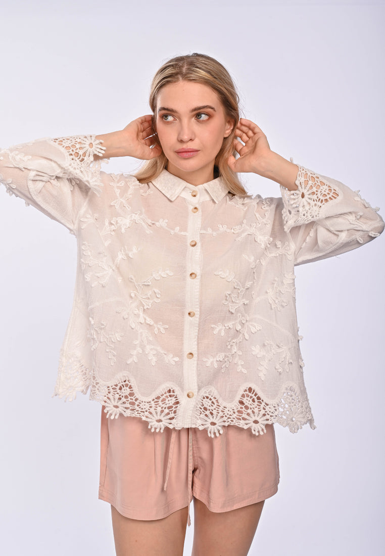 RAEGAN - Long sleeve embroidered cotton blouse