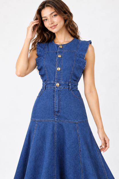 SOMERSET BAY - Denim Ruffle Midi Dress