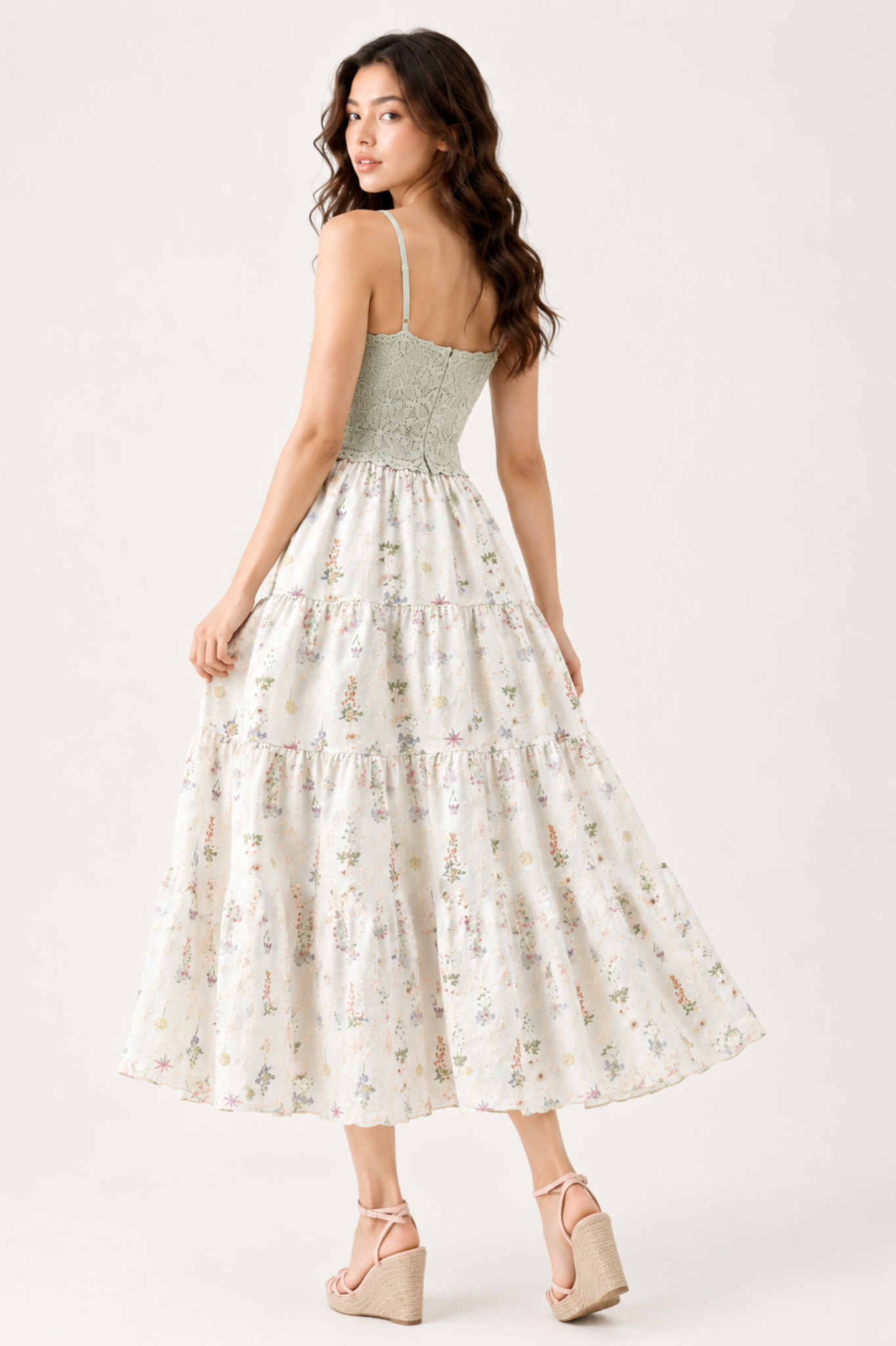Floral Tiered Maxi Skirt with Lace Hem