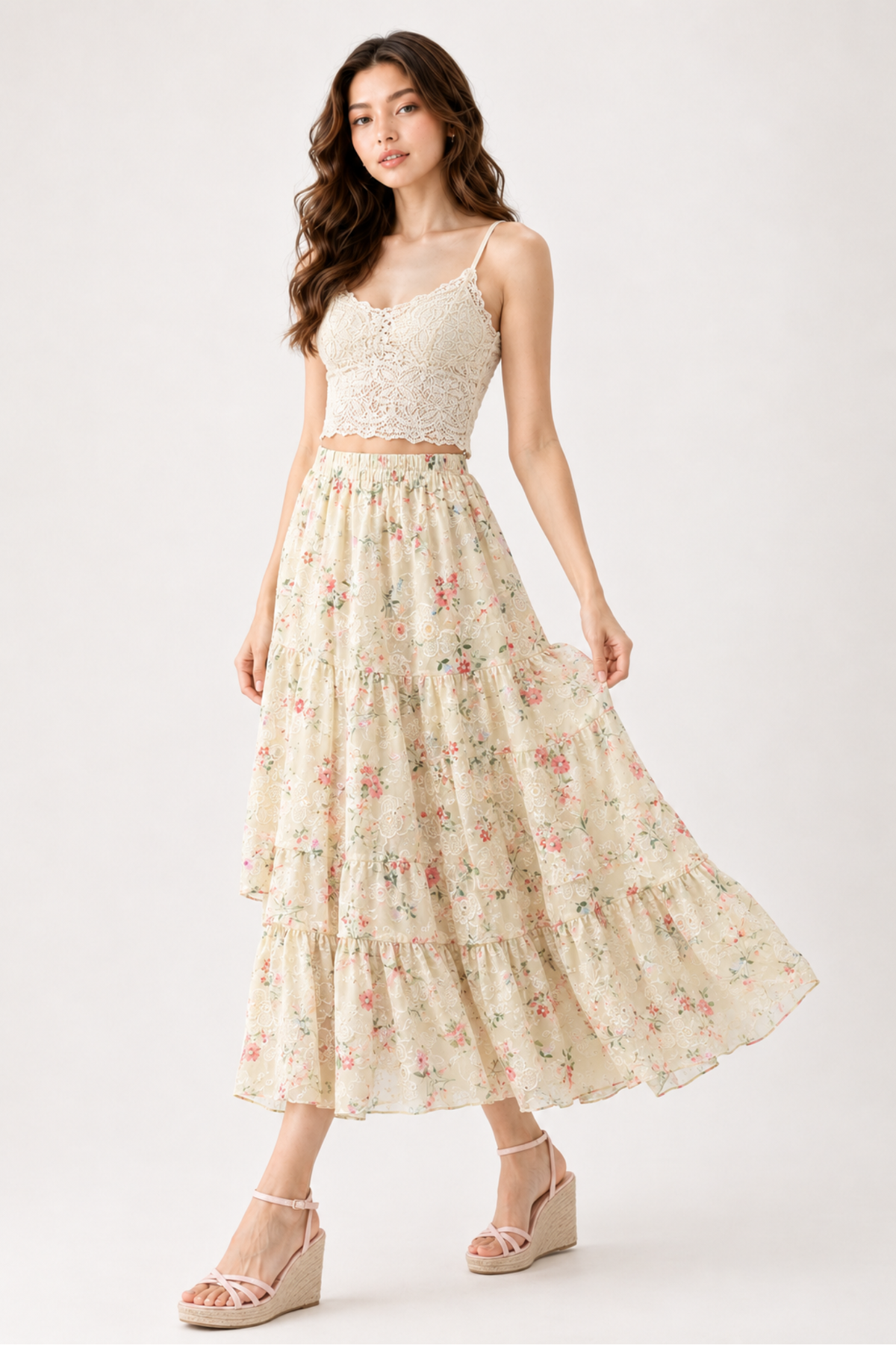 Rosette Tiered Maxi Skirt