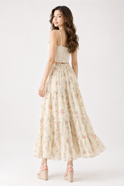 Rosette Tiered Maxi Skirt