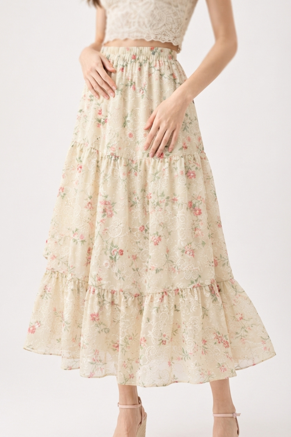 Rosette Tiered Maxi Skirt