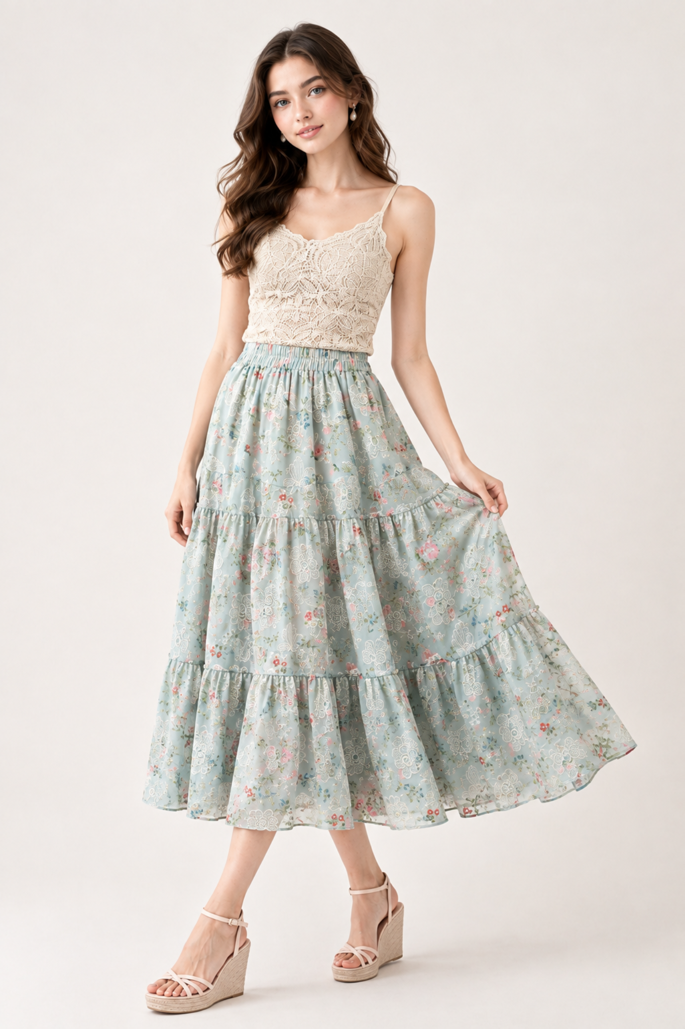 Rosette Tiered Maxi Skirt
