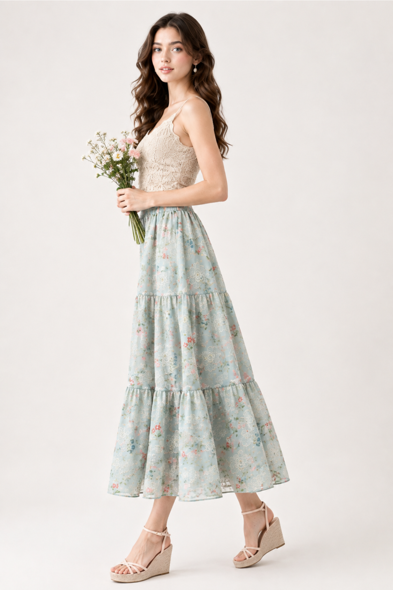 Rosette Tiered Maxi Skirt