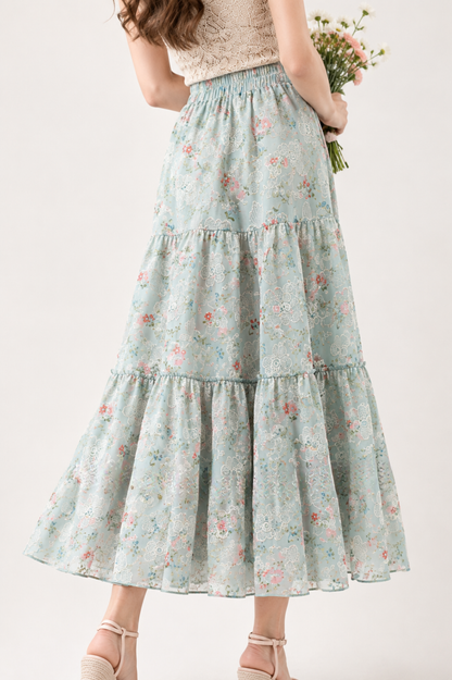 Rosette Tiered Maxi Skirt
