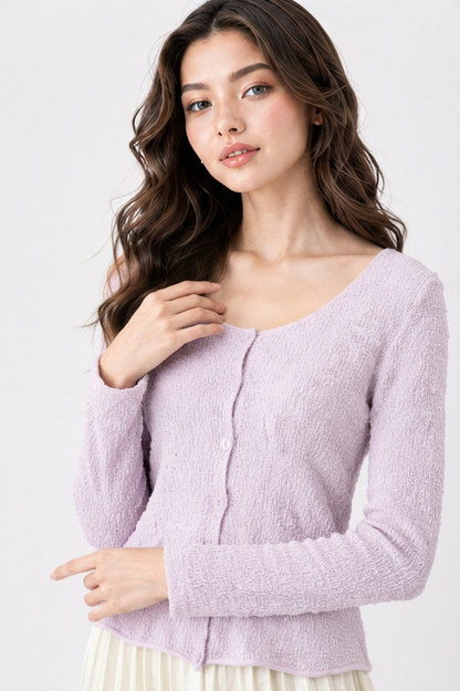 SOMERSET BAY - Bouclé Knit Cardigan with Scoop Neckline