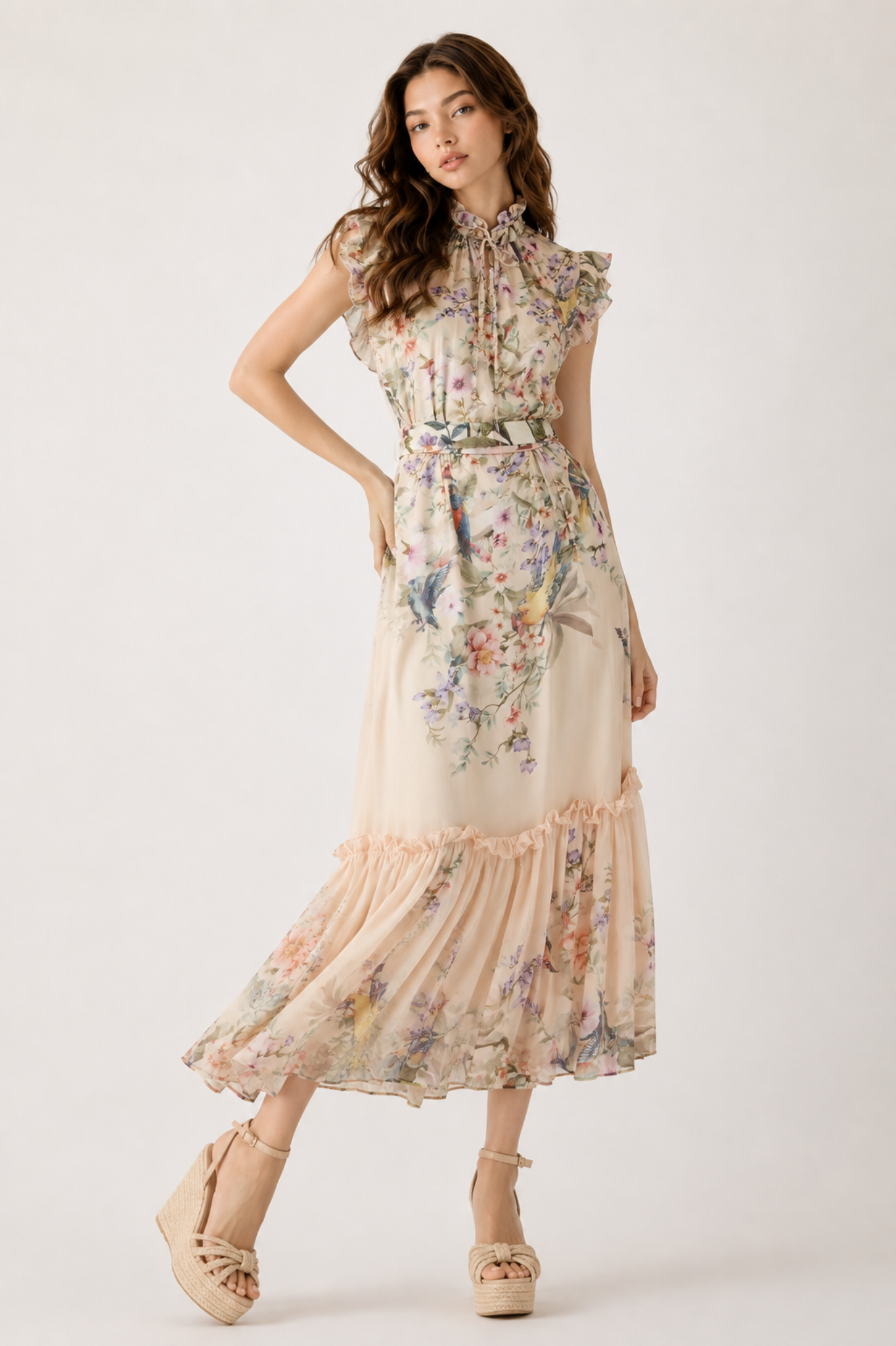 Floral Print Ruffle Maxi Dress