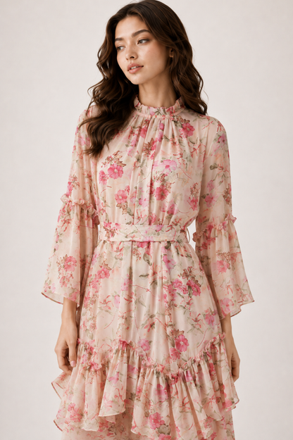 Pink Floral Tiered Maxi Dress