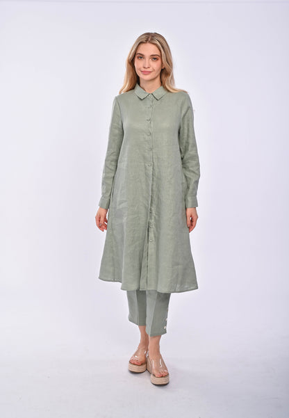 CELINE - Long sleeve midi linen dress