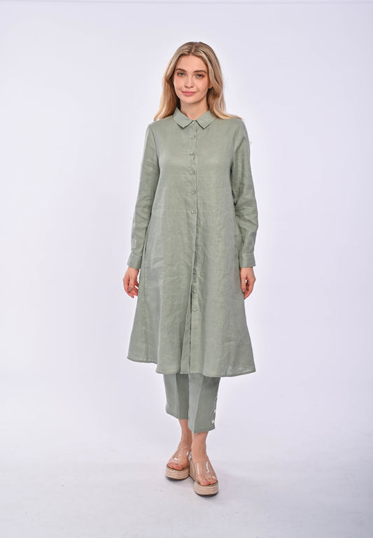 CELINE - Long sleeve midi linen dress