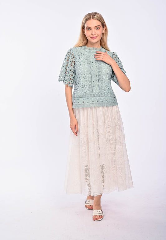 JOCELYN - Short sleeve lace blouse