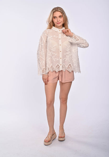RAEGAN - Long sleeve embroidered cotton blouse