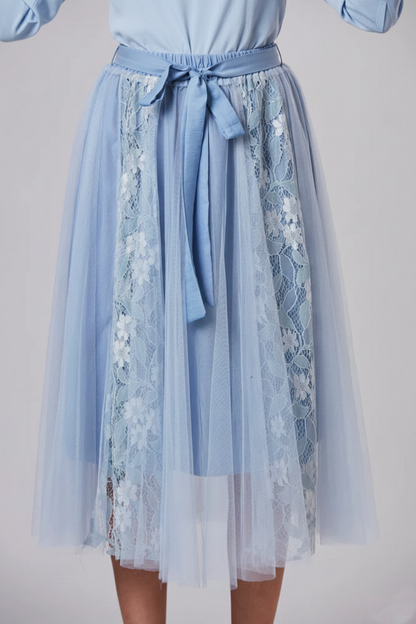 KHLOE - Midi Skirt in Rayon and Netting Lace