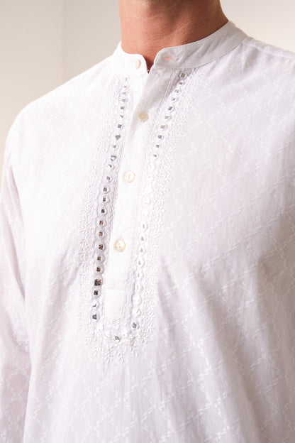 East India Company - White Dobby Long Sleeve Shirt Men
