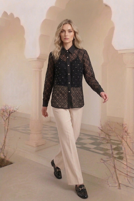 East India Company - Diamante Lace Overlay  Blouse