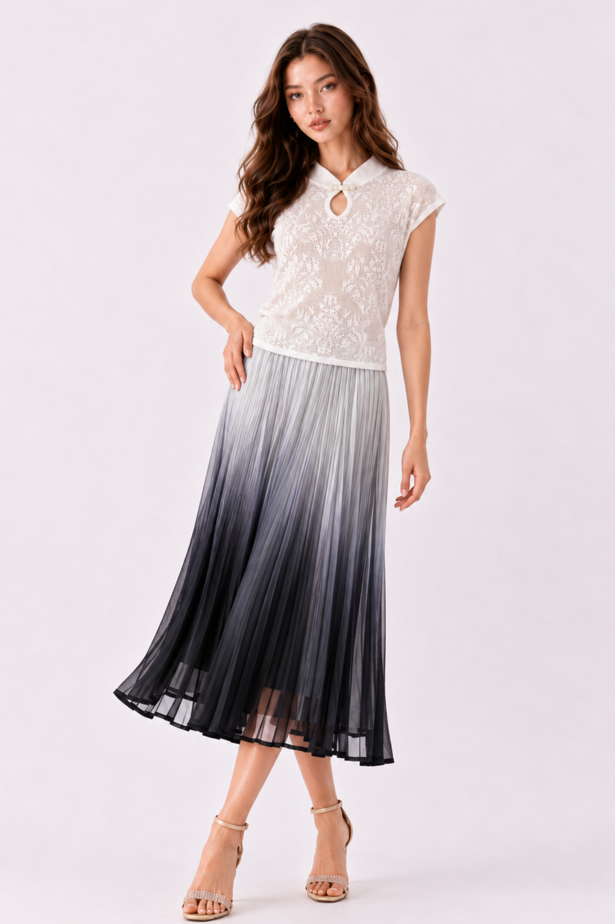 SOMERSET BAY - Keyhole Pearl-Button Crochet Knit Top