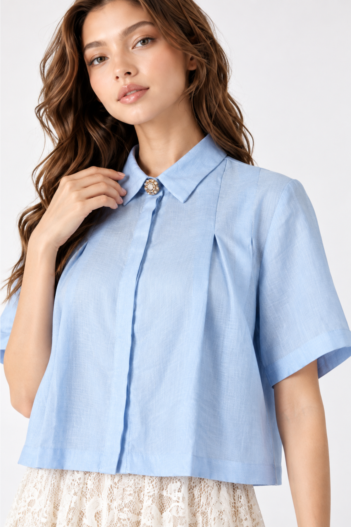 SOMERSET BAY - Jewel-Button Pleated Boxy Top