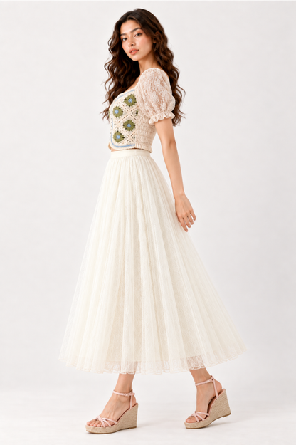 SOMERSET BAY - Lace Puff-Sleeve Floral Crochet Top