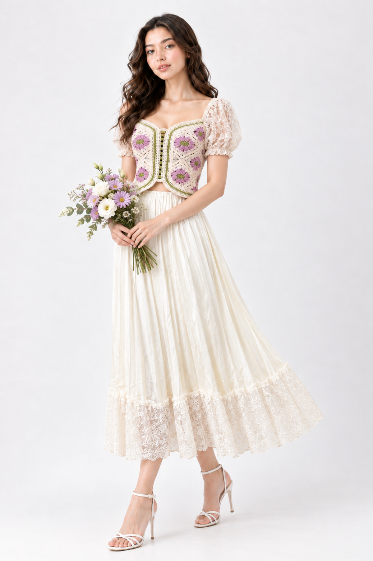 SOMERSET BAY - Lace Puff-Sleeve Floral Crochet Top