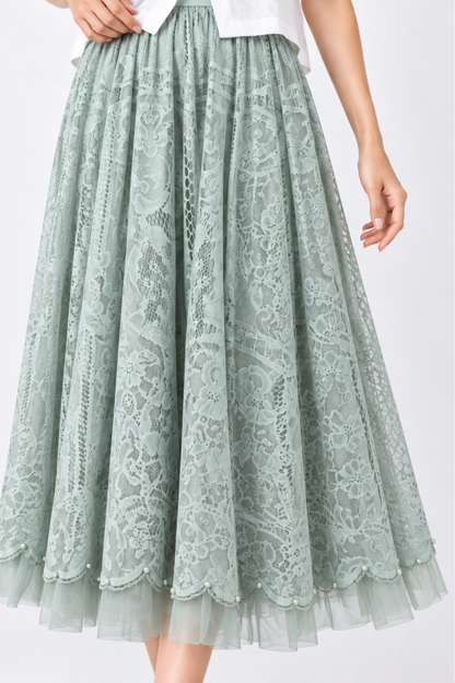 SOMERSET BAY - Full A-Line Lace Pearl-Trim Midi Skirt