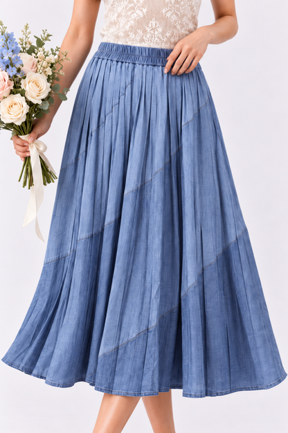 SOMERSET BAY - Cornflower Blue Pleated Denim Midi Skirt